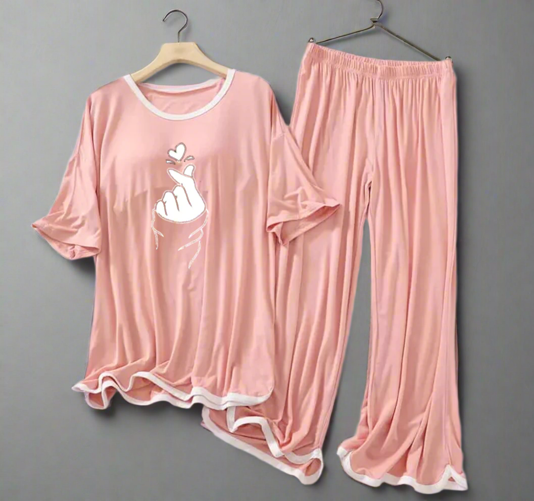 Rose Pink K-Pop Half Sleeves Plazzo PJ Set