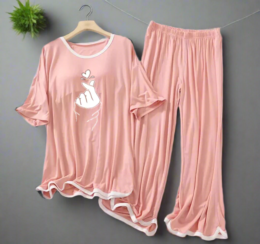 Rose Pink K-Pop Half Sleeves Plazzo PJ Set