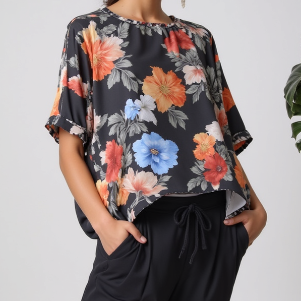 Floral Printed 2 PC Dress (with Black Trouser)