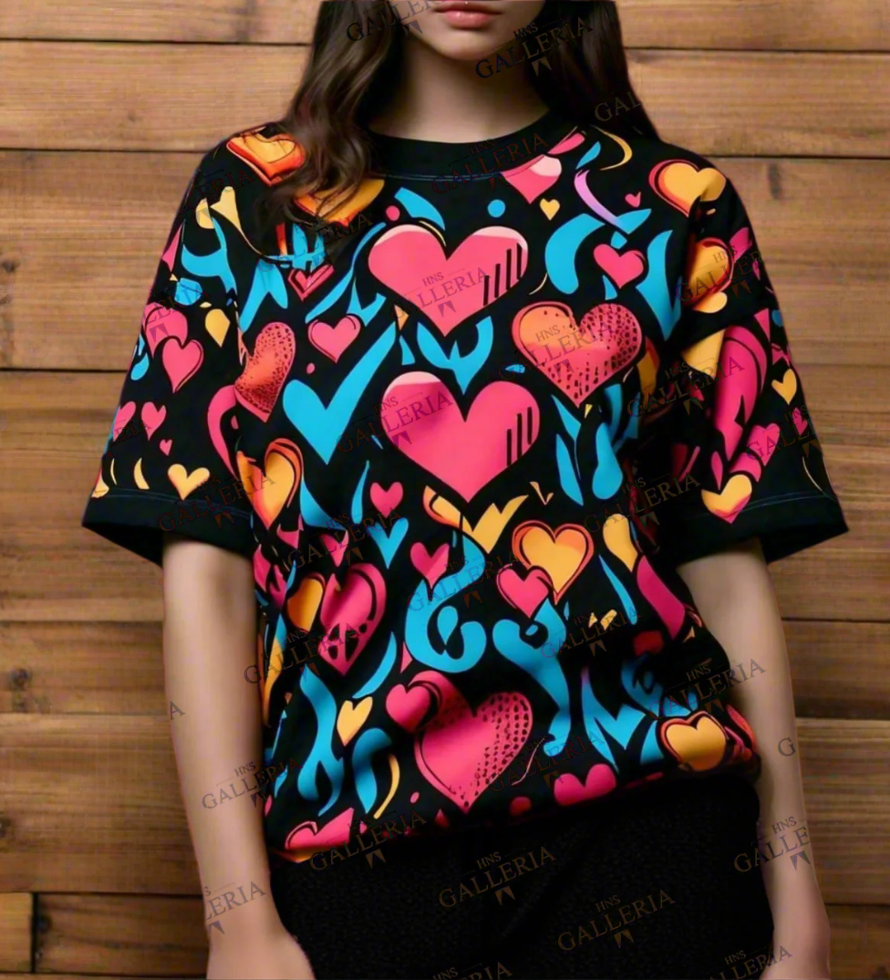 Pink Blue Multi Heart Black Nightwear