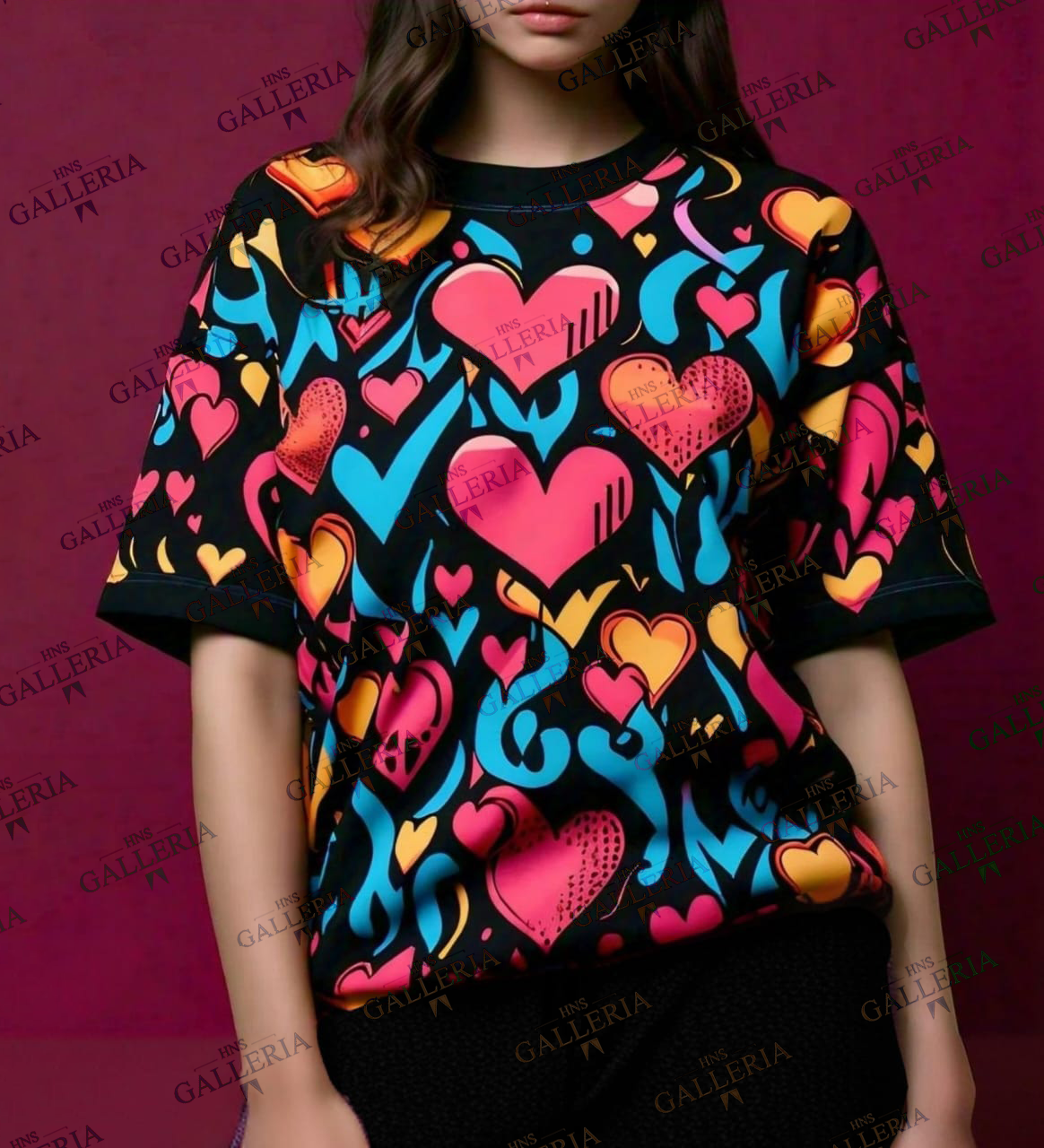 Pink Blue Multi Heart Black Nightwear