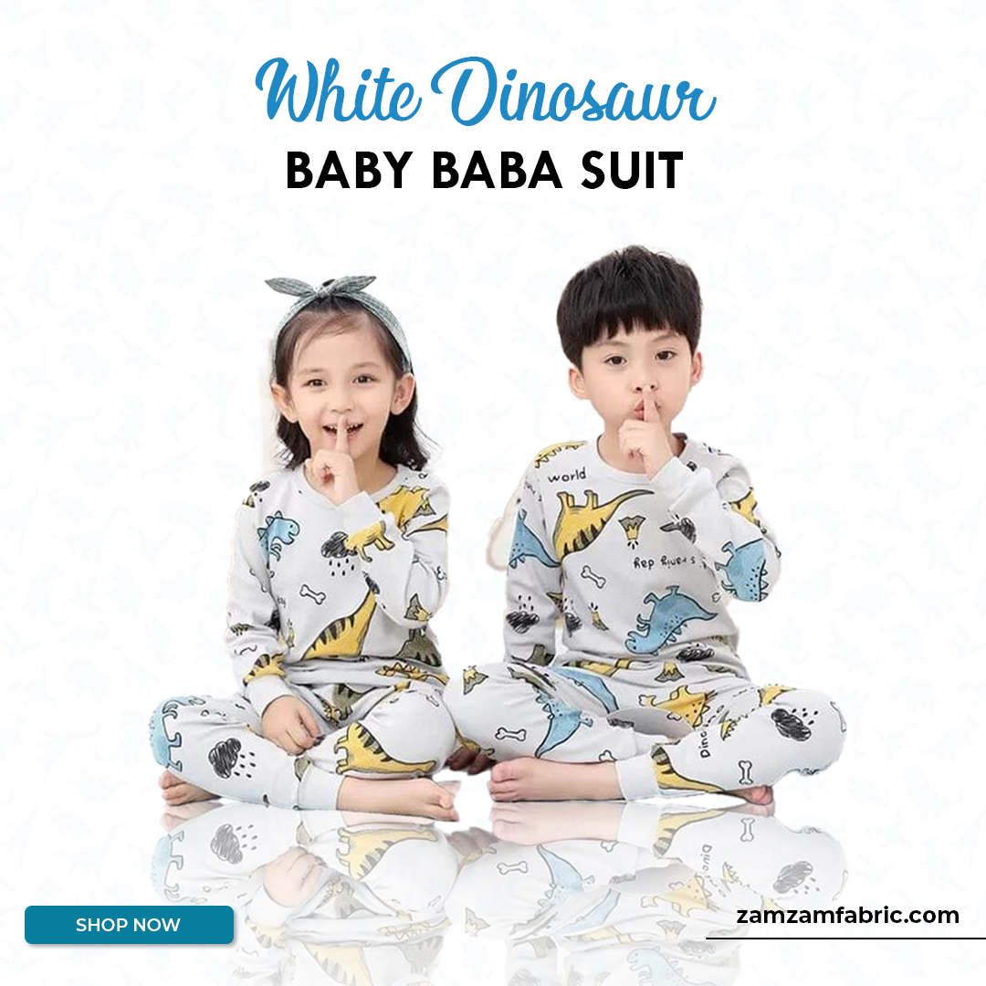 WHITE DINOSAUR PATTERN BABY BABA KID’S SUIT (each)