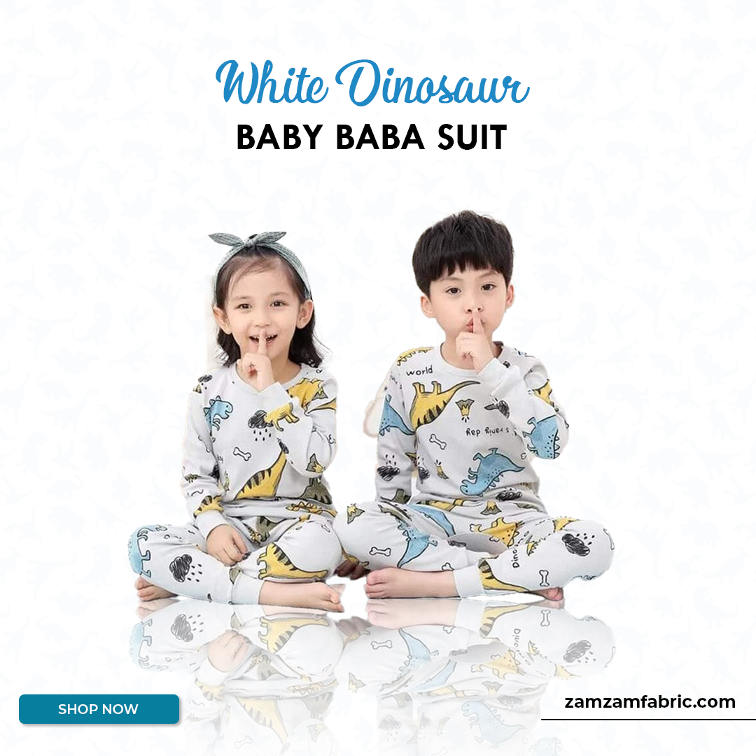 WHITE DINOSAUR PATTERN BABY BABA KID’S SUIT (each)