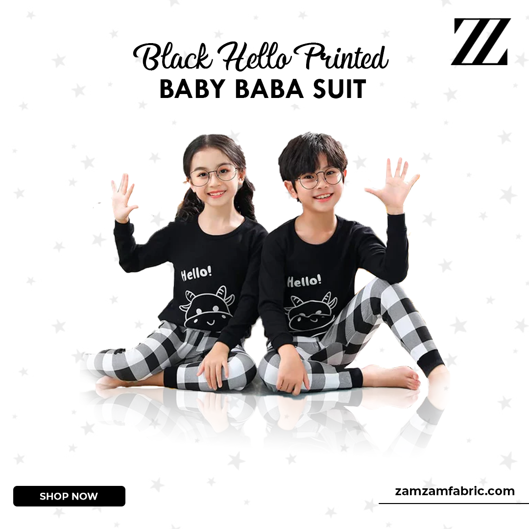 Black Hello Printed Kid's Suit
