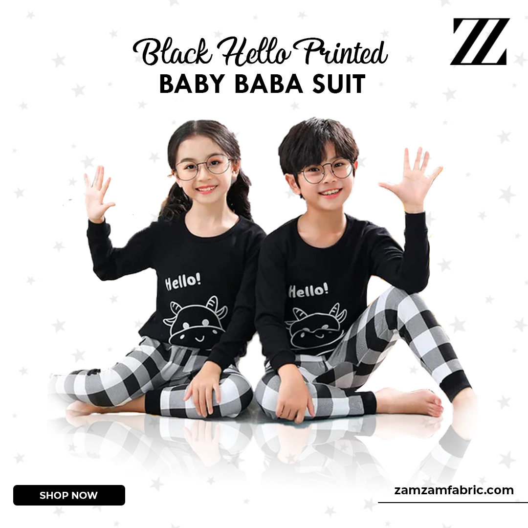 Black Hello Printed Kid's Suit